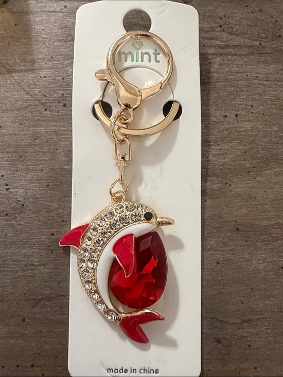 Mint Accessories - Mint Gold-Tone Dolphin Keychain with Red Crystal